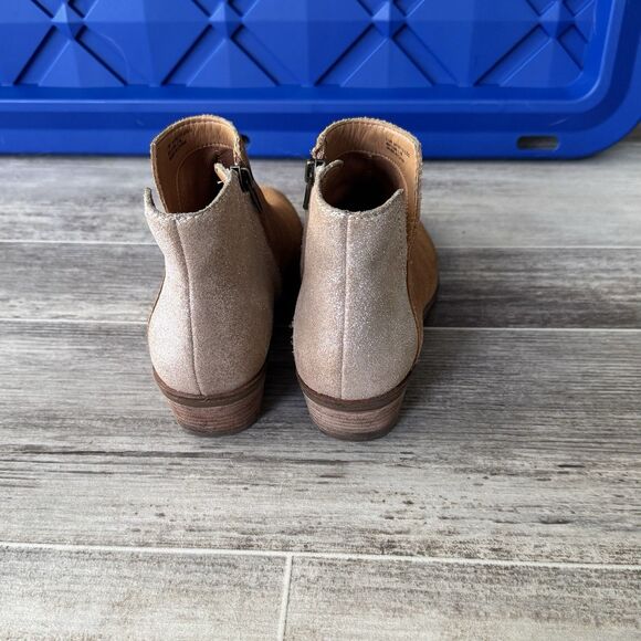 Frye & Co Caden Ankle Booties Size 7.5 Suede Cognac Glitter Heel - Picture 6 of 9